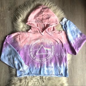 Pink Floyd pastel tie dye cropped hoodie raw hem XS